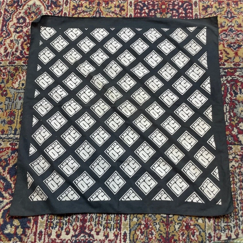 VTG 50‎ Cent 2003 Bandana Black White Logo Print Hip Hop Rap Merch Accessory